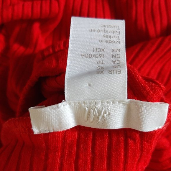 H & M Red Ribbed BodySuit XS Short Sleeve Cotton - Picture 3 of 6